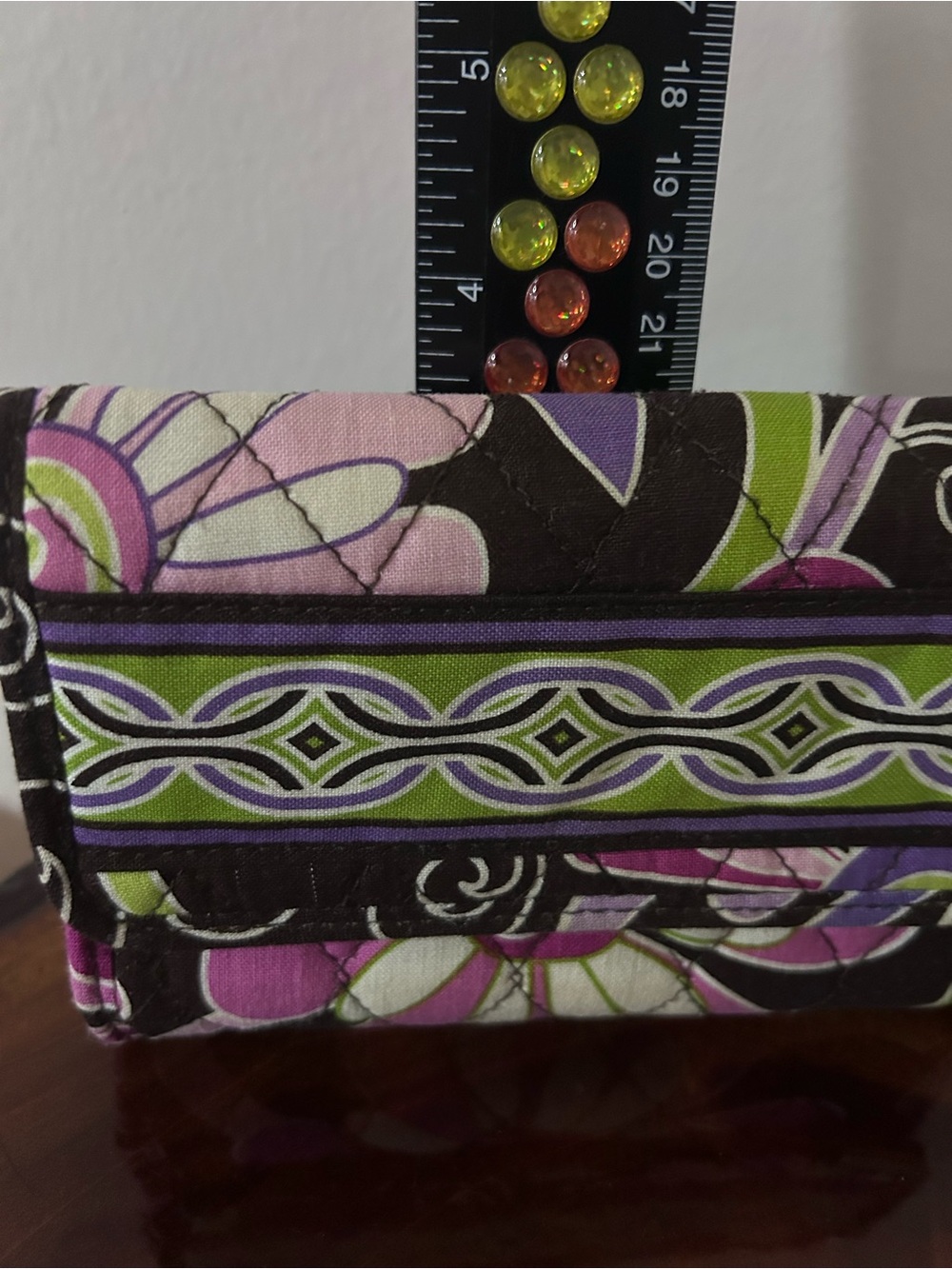 Vera Bradley Quilted Floral Trifold Wallet in Purple, Green and Black - Picture 11 of 11